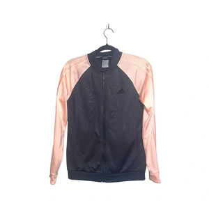 Adidas Black & Pink Embossed Full Zip Varsity Track Jacket Small Women’s